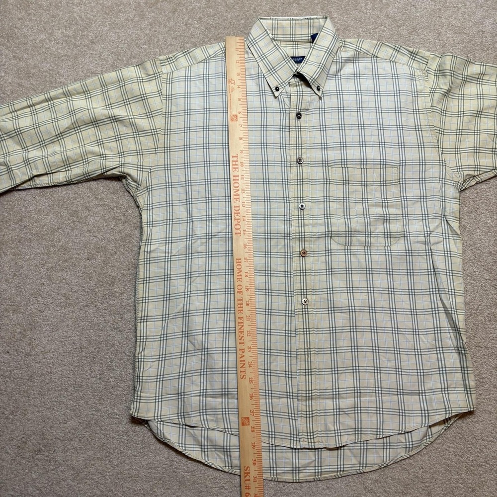 Burberry London Shirt Mens Medium Beige Plaid Twill Button Down LS USA Distress - Picture 7 of 16